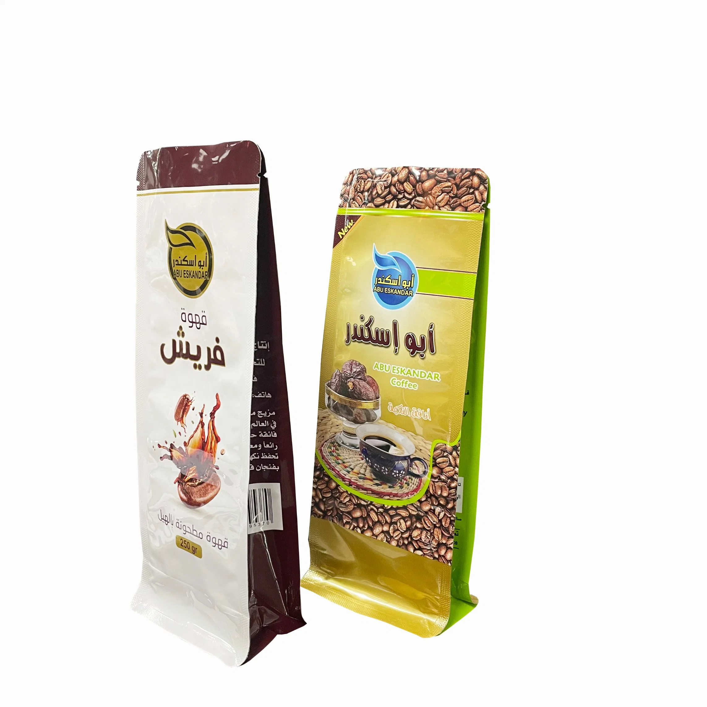 Customized Design Stand up Pouch Zipper Mylar Coffee Powder Food Packaging Bag with Valve