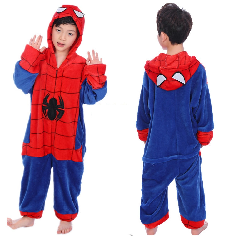 Bienvenida estilo Spiderman niños adultos Flannel Pajama Jumpsuit