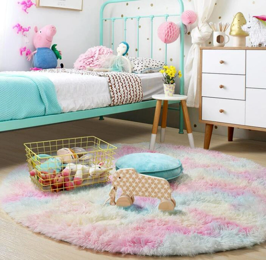 Tapis rond à motif cercles et rabouces arc-en-ciel doux pour filles Chambre