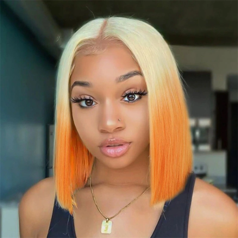 Hair Products Short Straight Hair with Gradual Center Parting Bobo Human Brazilian Hair Orange Wig