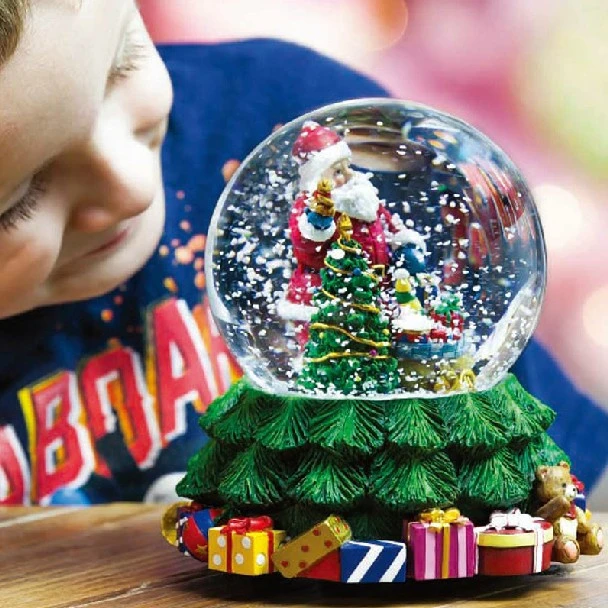 Caixa de música com bola de vidro cristal para decoração de Natal