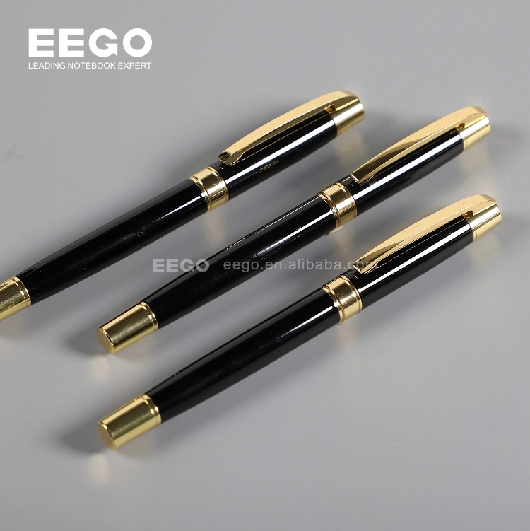 Customized Laser Logo Black White Metal Body Ballpoint Pen Neutral Pen Gift Set