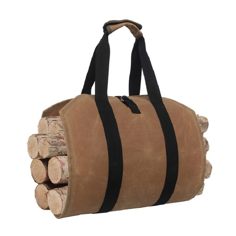 Durable Firewood, Waxed Canvas Fireplace Tote Bag, Carry Log Bag, Waterproof, Washable Heavy Duty Holder with Handle and Adjustable Strap Wbb12038