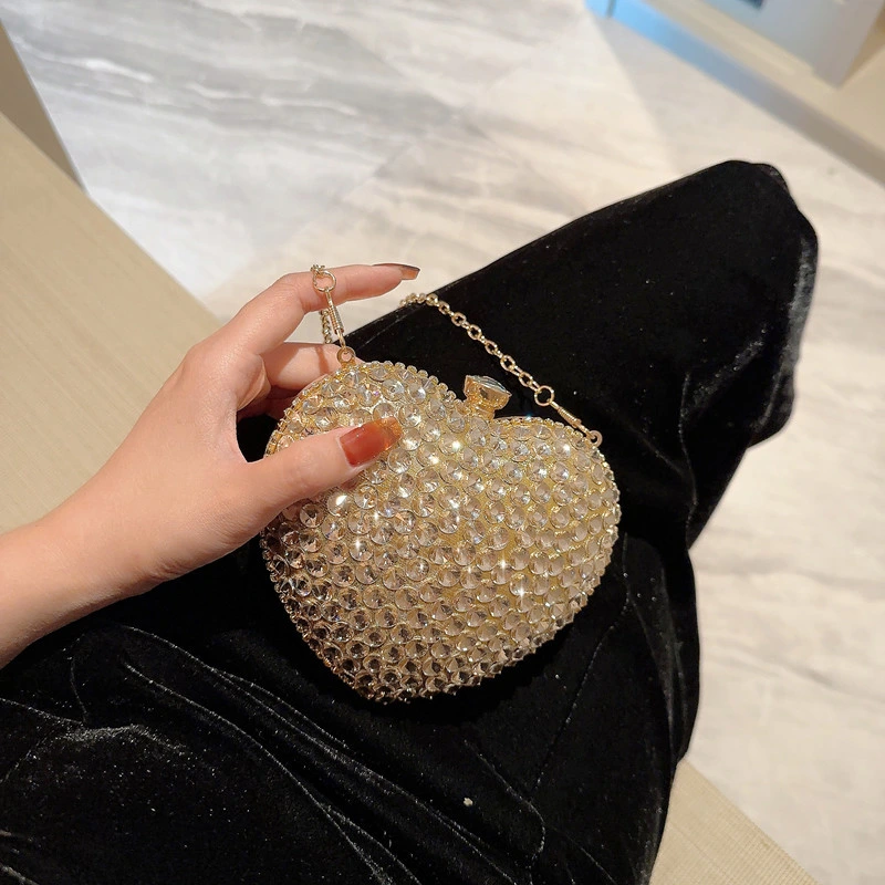 Eb1606 Heart Shaped Clutch Rhinestone Evening Bags for Lady Women Prom Gold Crystal Hand Bag