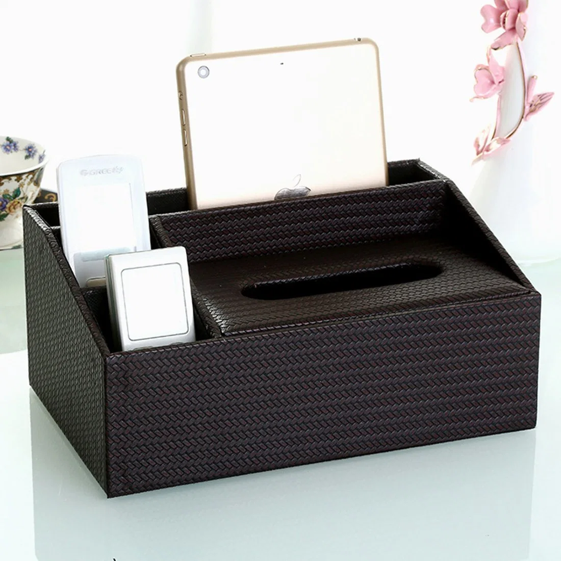 Wholesale High Quality Household Multi-Function Storage Box Desk Organizer Leather Tissue Box