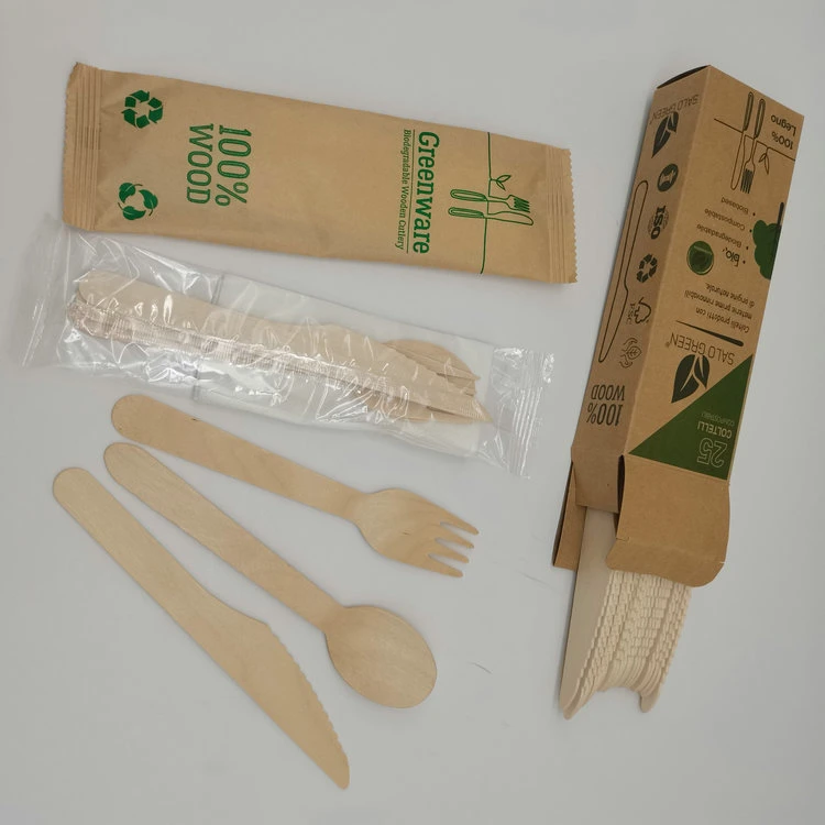 Desechables cucharas de madera de abedul cuchillería tenedor cuchillo para postres