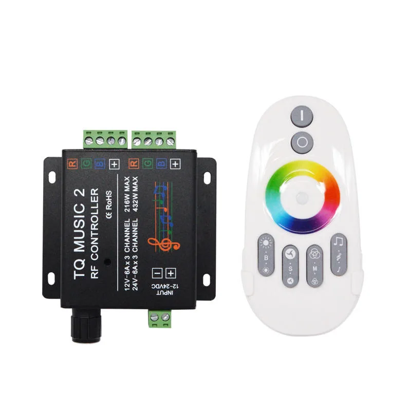 LED Music Controller TQ-Music 2 saídas RGB de 12 V incorporado Telecomando RF sensível ao som MIC Marine RGB Strip Music Controlador