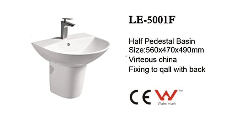 Design popular Sanitary Ware Ceramic Wall - Casa de banho Hung Half PeBasin Lava-louça em cerâmica com lavatório com lavatório manual e certificado CE E marca de água