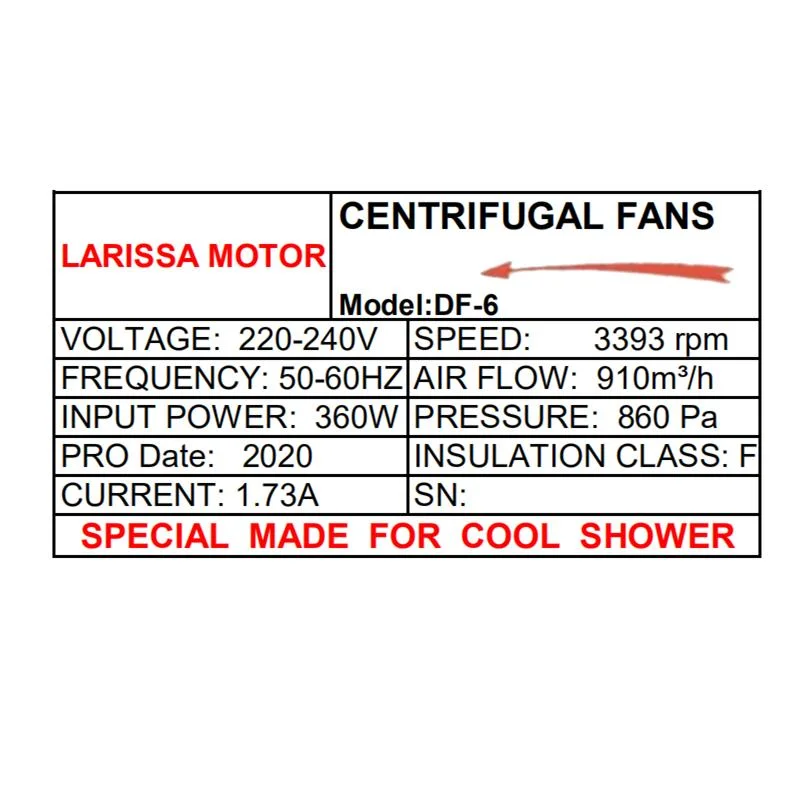 Sample Customization Tech Power Df 370W Blower Centrifugal Fan for Water Cooler Tank