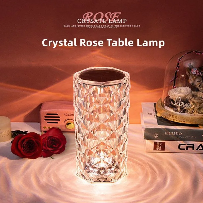 Décoration maison Rose Crystal Touch lampe de bureau avec lampe de table à LED de batterie