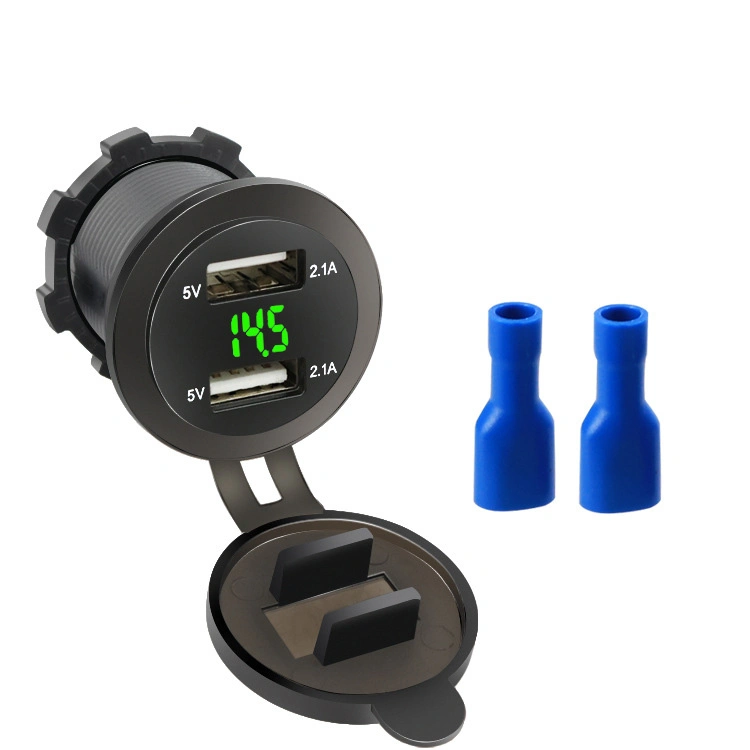 12V 24V 4.2A Translucent Waterproof Dual USB Voltmeter PC Material Car Charger for Smartphone