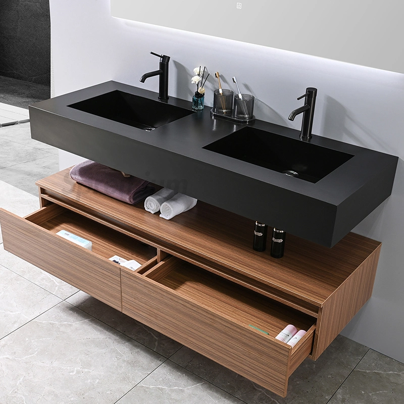 New Design Vanity Plywood Bathroom Cabinet with Slab Basin for Hotel Bathroom LED Mirror Vanities in High quality/High cost performance 