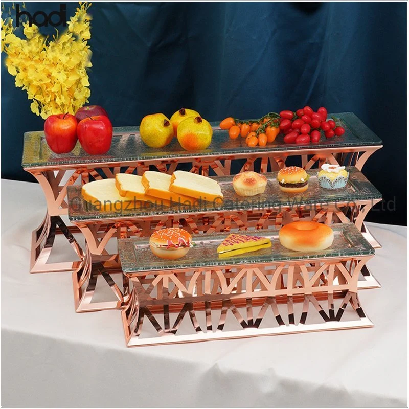 Hadi Wedding Banquet Decoration Ss 4 Tier Party Catering Serving Glass Platters Cupcake Risers and Stands Candy Dessert Display Rack Buffet Food Display Stand