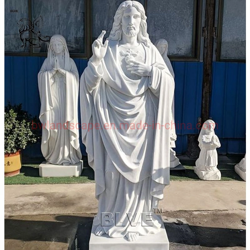 Blve Hand Carving Outdoor Church Life Size Stone Garden Religious White Jesus Sculpture Marble Statue of Jesus