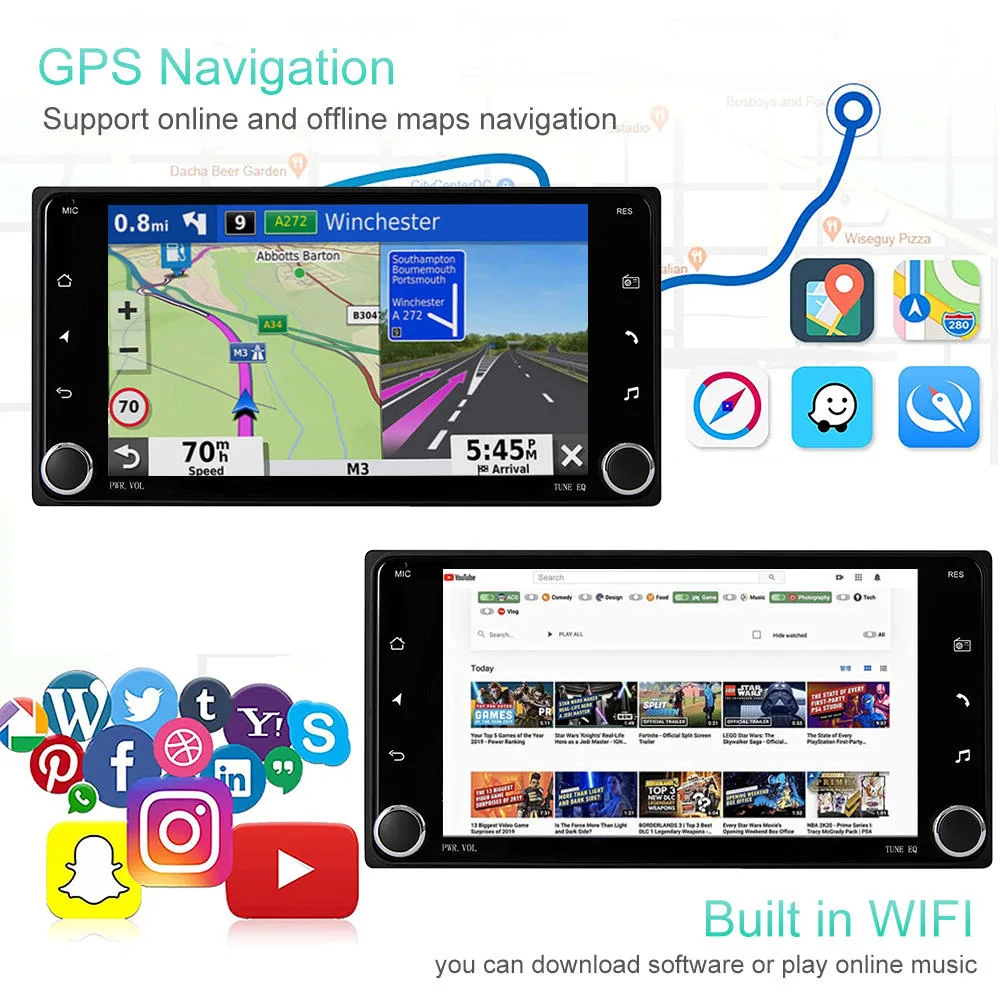 Android Market rádio do carro 7 polegadas Câmera Retrovisor pleno ecrã táctil de navegação GPS Leitor de Multimédia para a Toyota