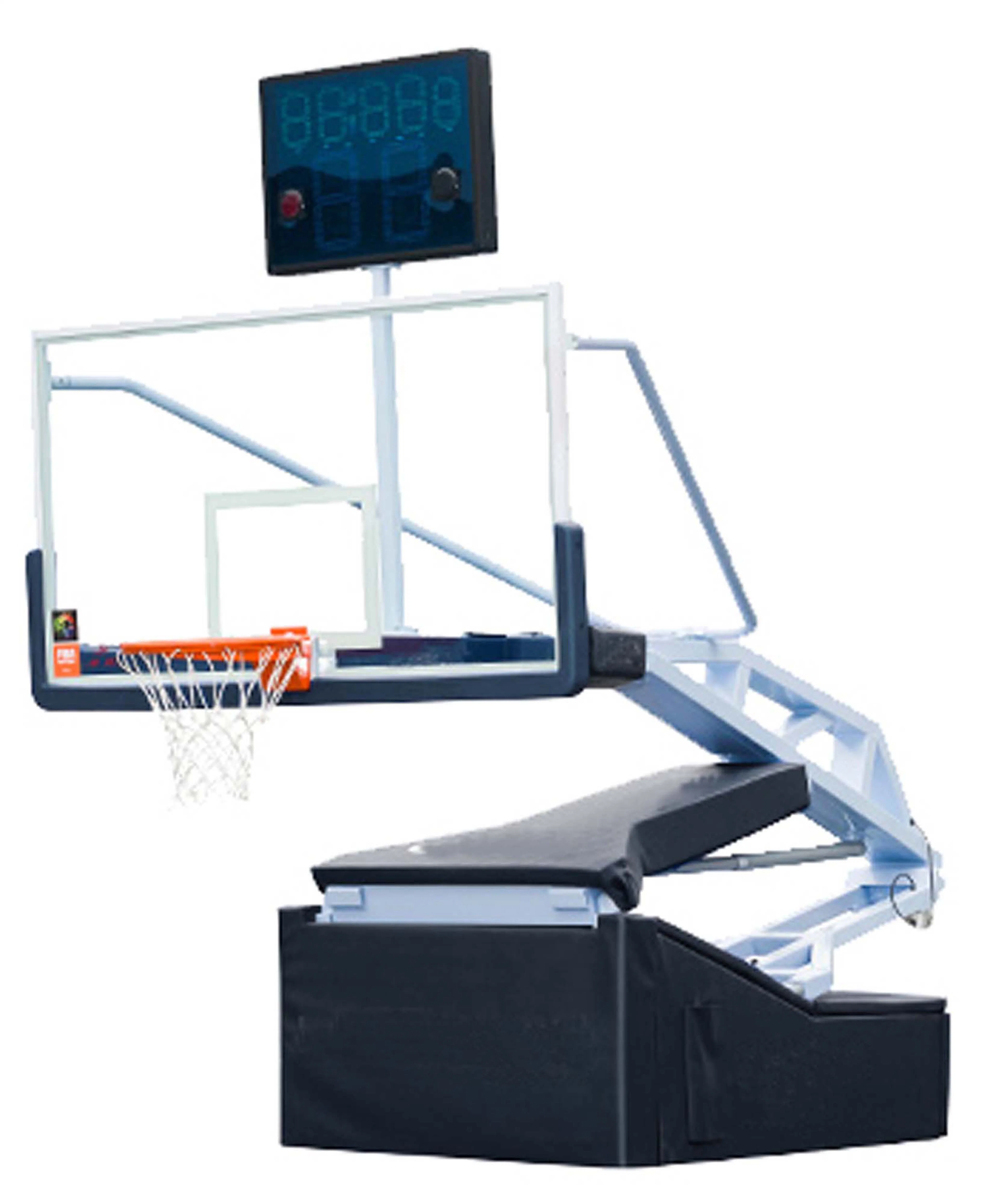 72 Hoop de Baloncesto Manual hidráulico Goal/Stand Backboard de vidrio templado estándar Material de refuerzo plegable para interiores y exteriores