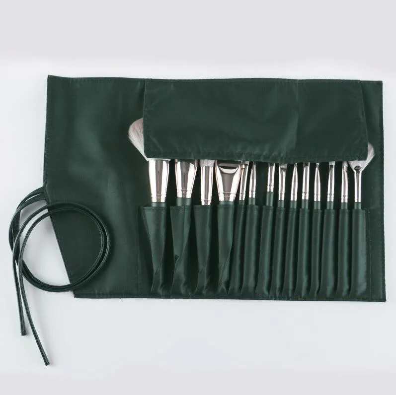 14PCS Green Luxury Set Kit Makeup Brush Private Label Foundation Cosmetic Brushes with PU Bag