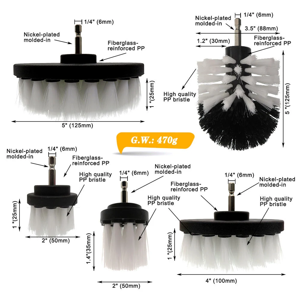 The Newest Amazon Rotary Electric Bathroom Floor Carpet 6PCS White Drill Brush Power Scrubber Brush Kit