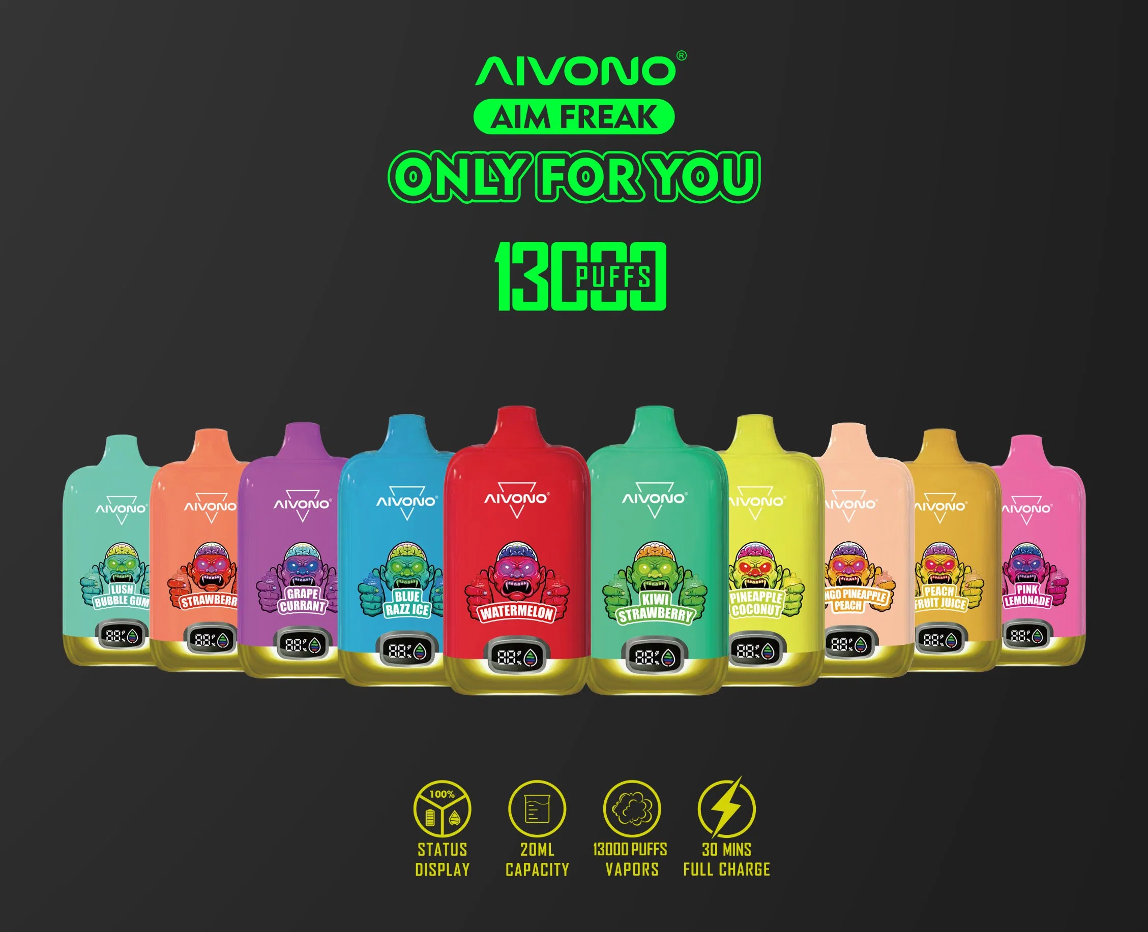 OEM Supportable Aivono Aim Freak 13K Puff Bar Cheap Price Fumot Digital Box 12000 Puffs Disposable/Chargeable Vape with Screen Display