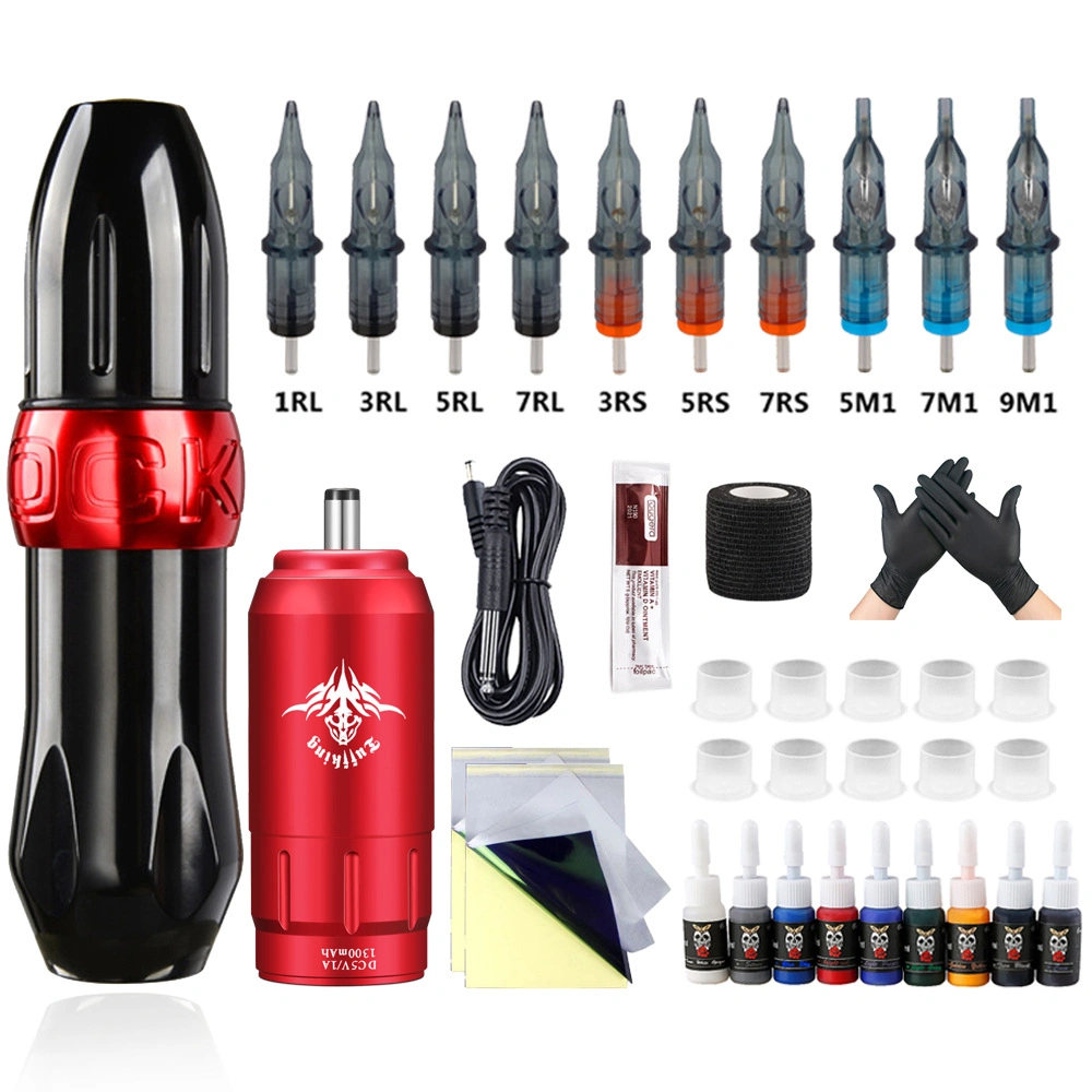 Kit de tatouage sans fil avec mini-cartouche d'alimentation de batterie Pince à sertir rotative pour stylo de tatouage rotatif à aiguille