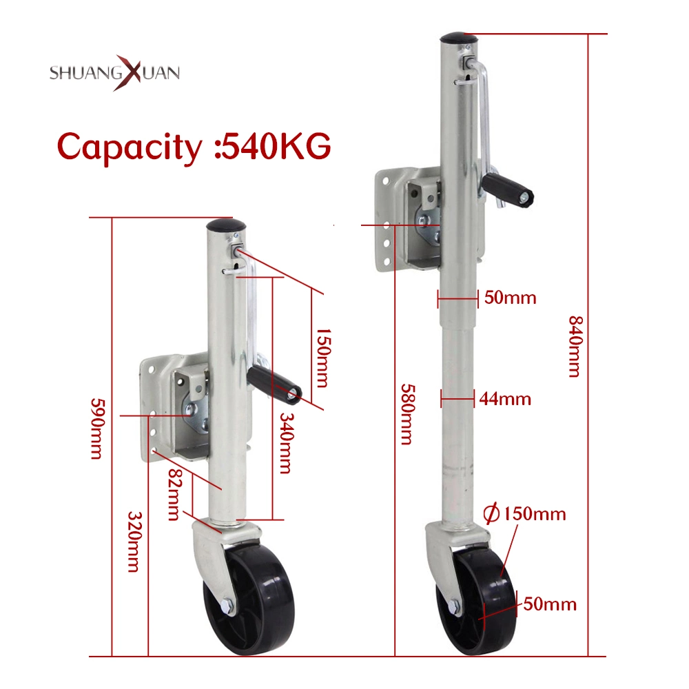 6 Zoll Solid Wheel Sidewind rund Swivel Trailer Jack mit Bolzen auf Kapazität 540kg Jockey Wheel Boat Schwarz oder Zink Oberfläche