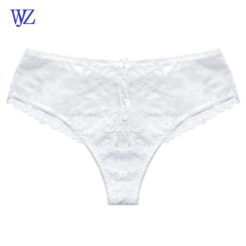 Hipster T-Back Panties estilo CINTURA MEDIA Sexy encaje transparente Plus Tamaño Fat mujeres Panties G-String Thong