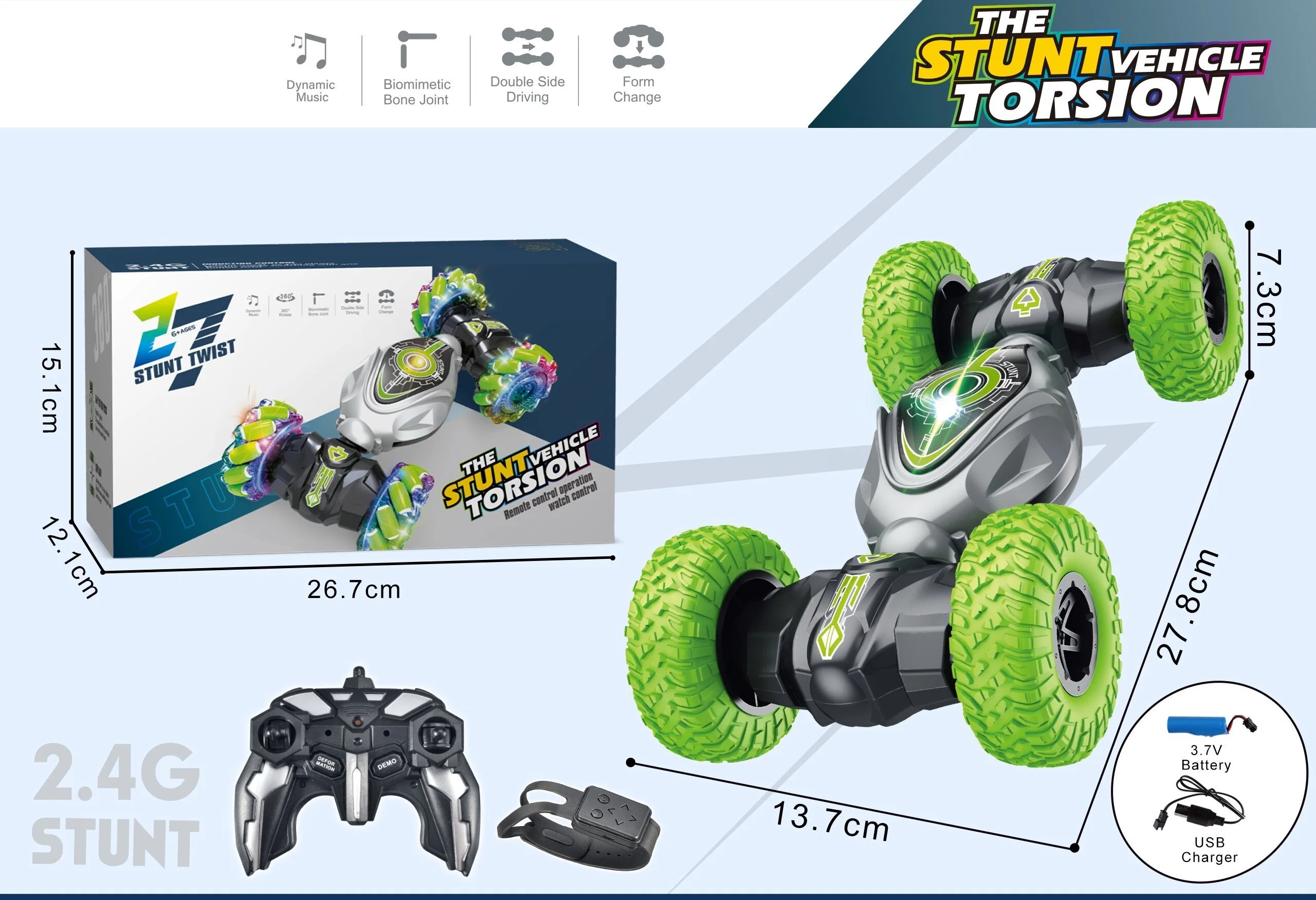 1: 10 360degree Stunt Rolling RC Car Toy Remote Control RC Twist Stunt Car Double Side Running Newest Gesture Hand Watch Control Toy Cars