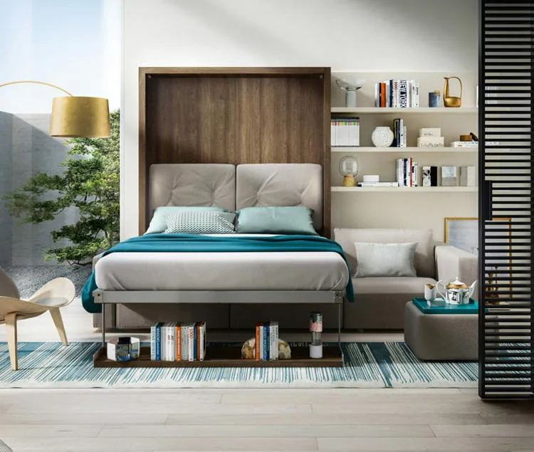 Mobiliário moderno Quarto poupança espaço montado na parede transformável cama dobrável Com sofá