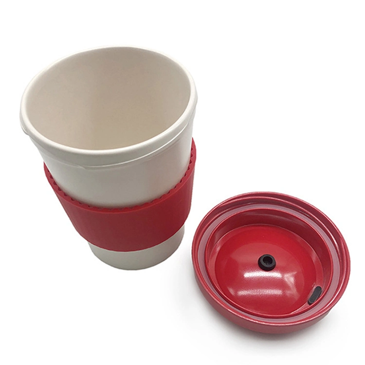 Reusable Biodegradable Custom Printed Biodegradable Coffee Cups Eco-Frindly Mugs with Silicone Sleeve and Cover