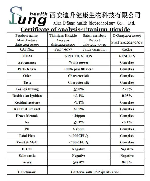 Food Ingredient Tianium Dioxide CAS 13463-67-7 White Pigment Titanium Dioxide Powder TiO2 Titanium Dioxide