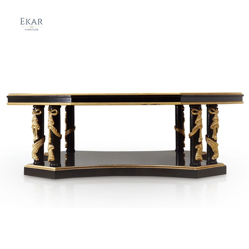 Luxury Furniture Royal Antique Gold Hexagon Wooden Center Coffee Tables