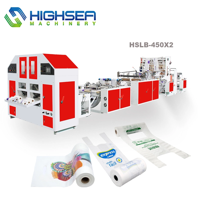 T-Shirt Package Bags on Roll Plastic Supermarket Shopping Bag Grocery Bags on Roll Making Machine with Gusset Slit Sealing Device