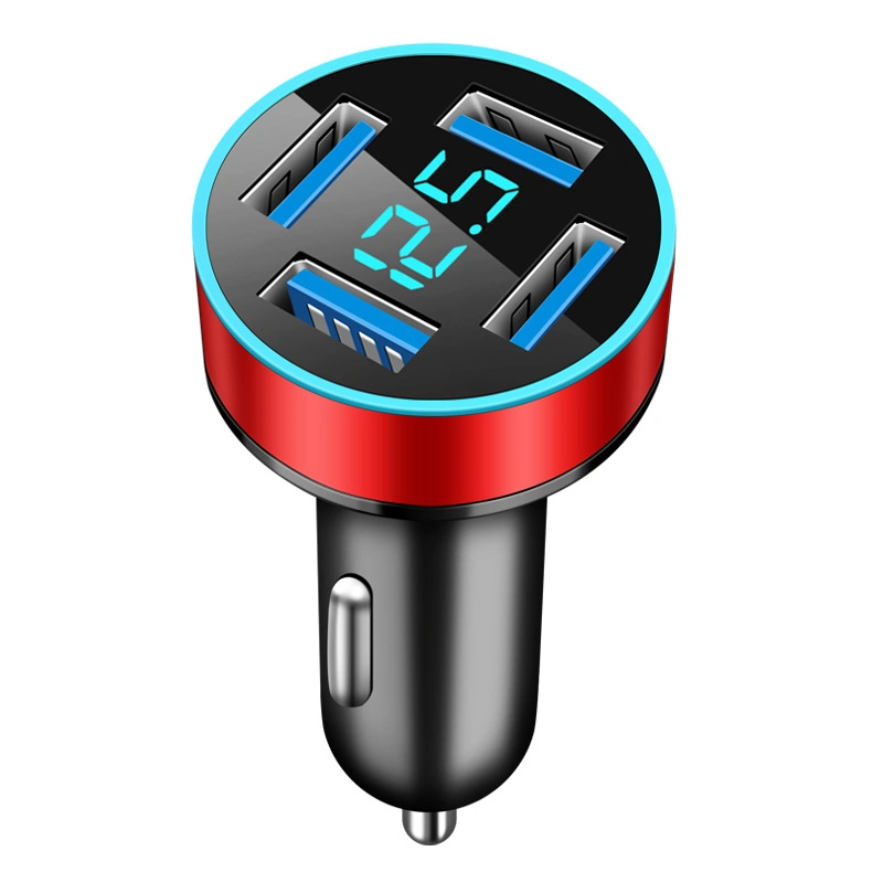 Logo Customized Digital Display Car Charger 4USB 66W Fast Charging for Mobile Phone