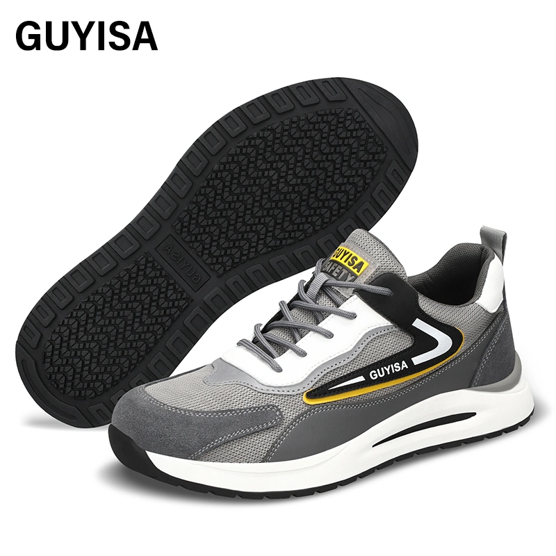 Guyisa Brand New Mesh Cloth Breathable Soft Men's and Women's Same Work Shoes Suede Men's Steel Toe Safety Shoes