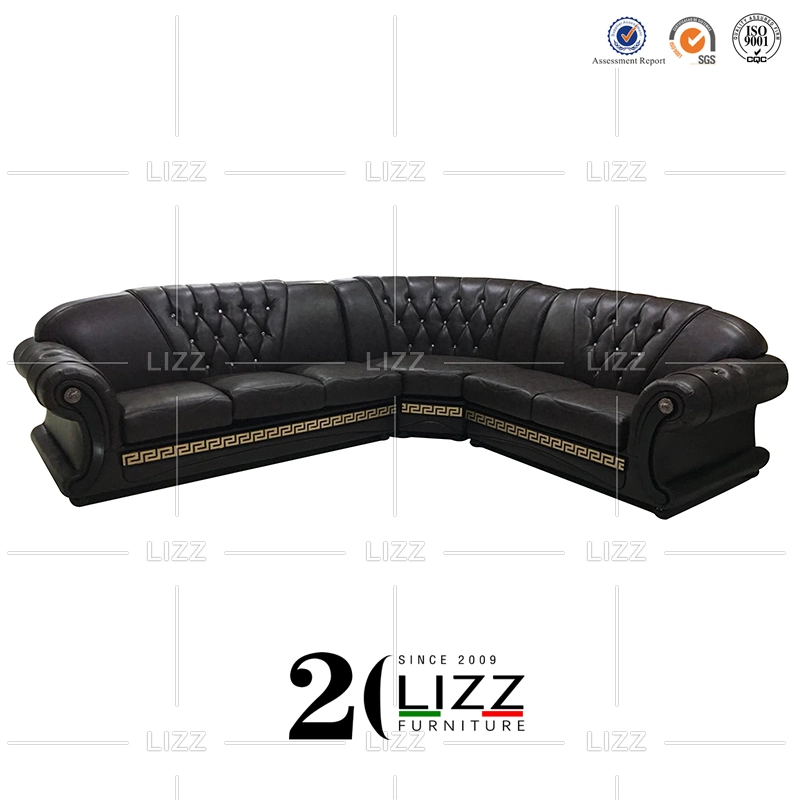 Modern Italian Leather Corner Chesterfield Luxury Sofa Set