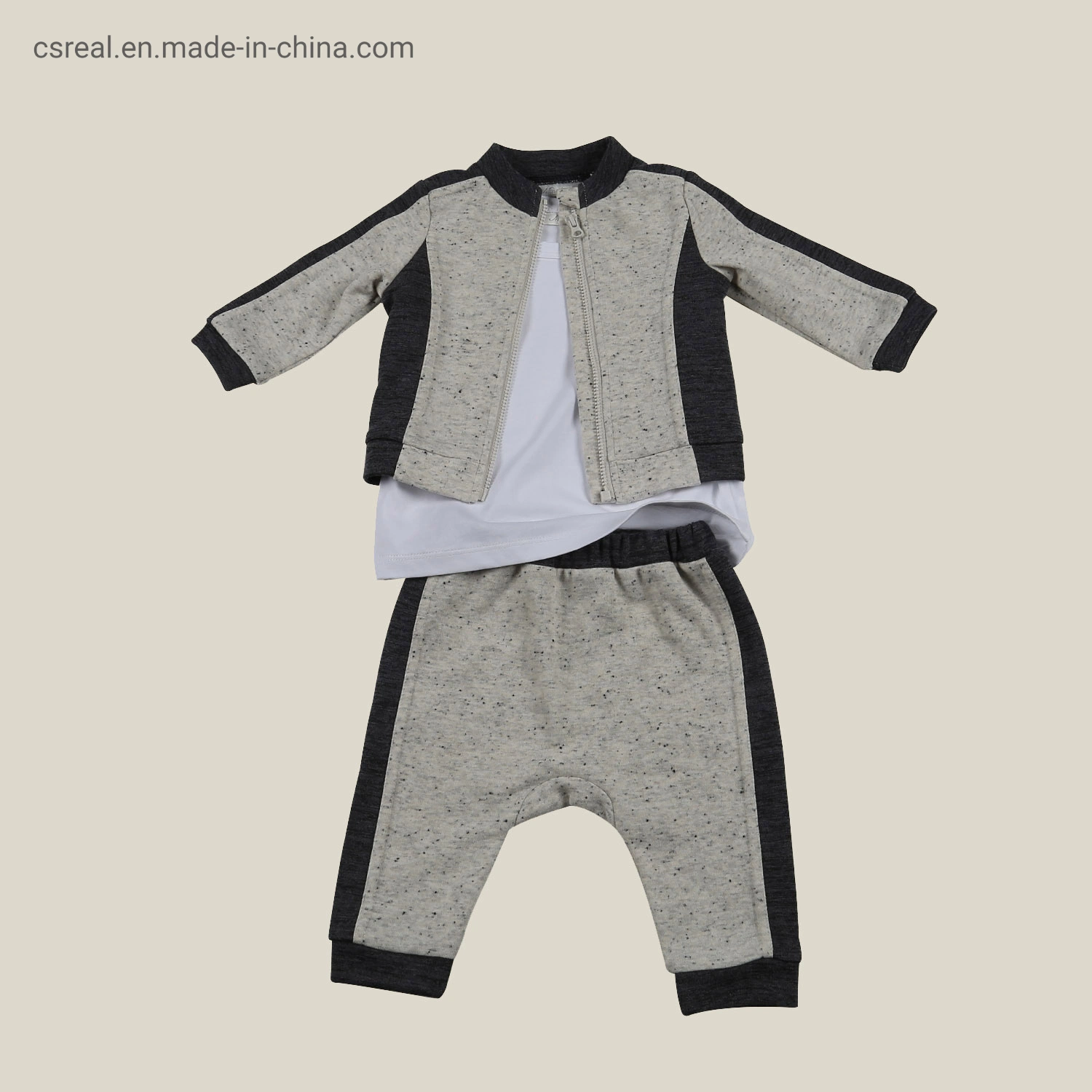 Infant Fashion Sweat Suit Clothing Boy Knitted Jacket Cotton Top and Terry Fabric Pant