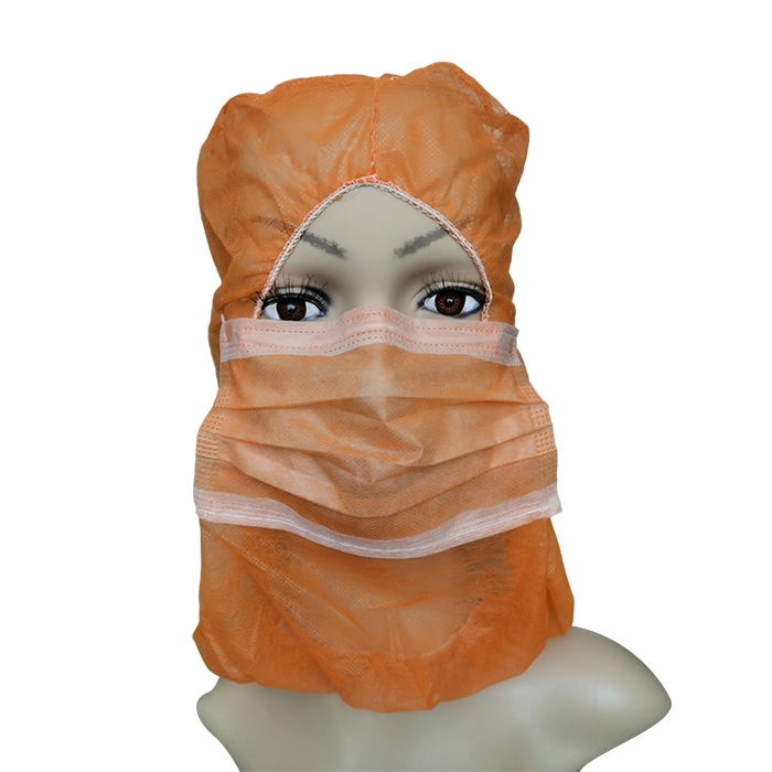 ISO 13485 Certified PP Nonwoven Disposable Hairnet with Face Mask Isolation Head Cover Balaclava Full Cover Hood