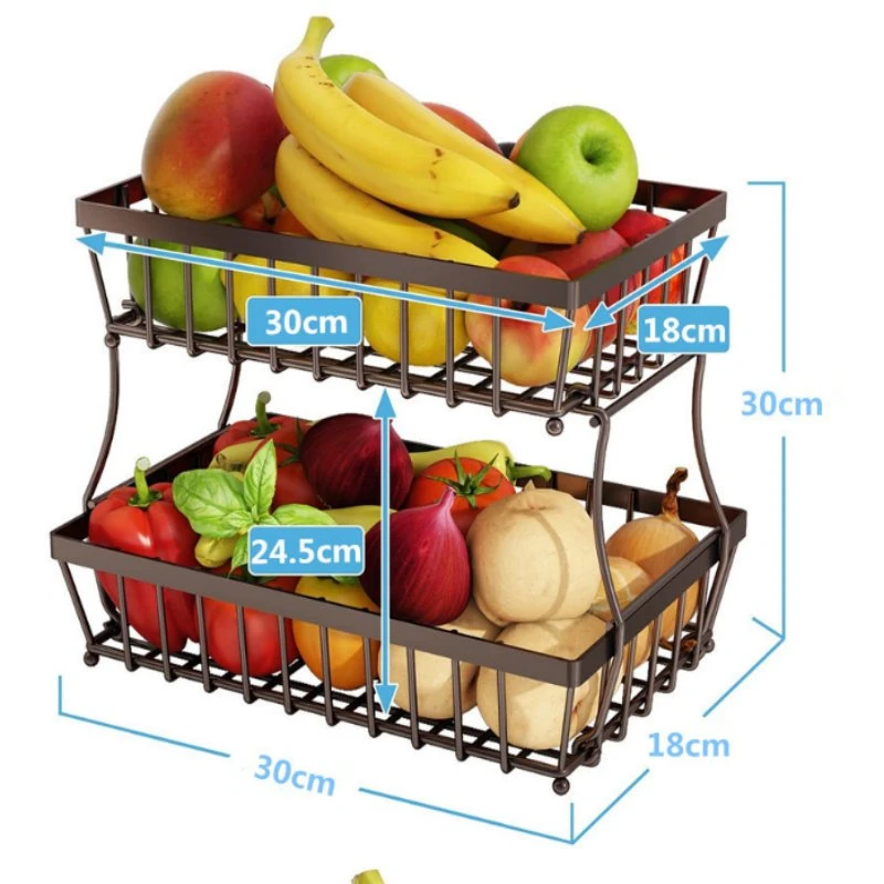 2 ярус Металлическая съемная прямоугольная корзина для фруктов для Кухня