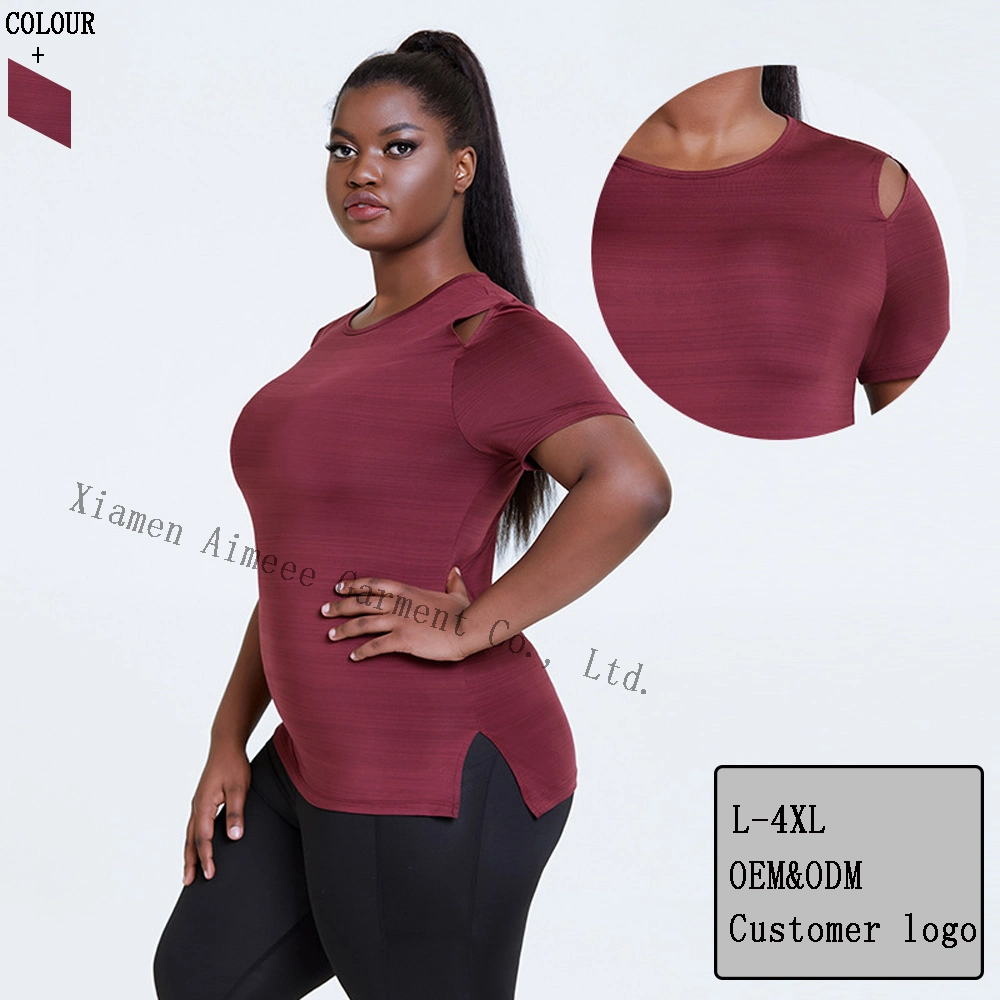Wholesale Fitness Wear Stretch Summer Plus Size Workout Clothing Top Gym Hollow out Female Sports Wear Shirt Running Quick Dry Yoga T Shirts Women
