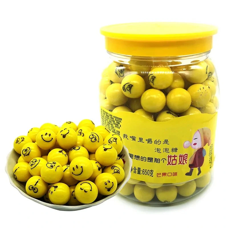 Halal Multi-Color Fruit Flavor Smile Face Round Ball Hollow Bubble Chewing Gum Candy