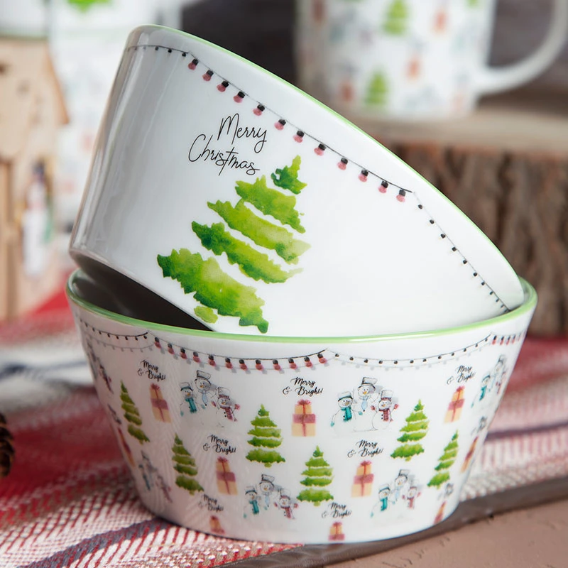 New Bone China 12oz Christmas Coffee Mug Cup Bowl Stackable Mug for Promotion