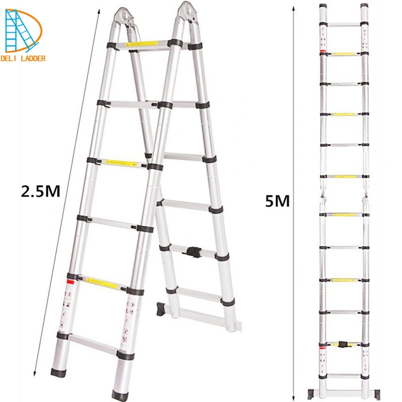 Deliladder 3.8m Multifunct Fold Step Telescopic Aluminium Ladder