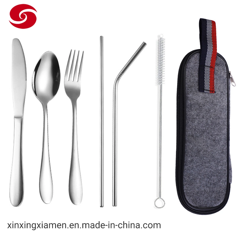 Food Grade Portable Travel Cutlery Set Stainless Steel Straw Flatware Set