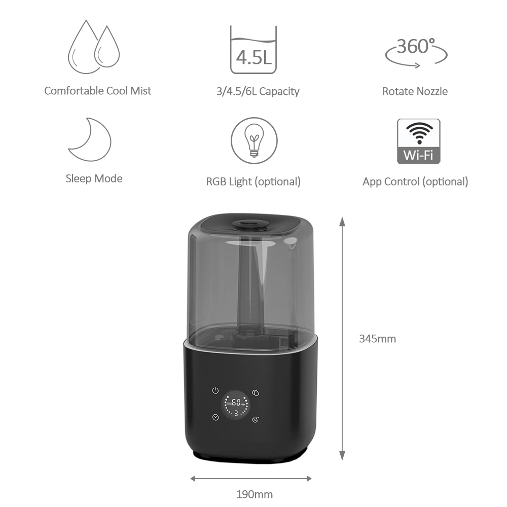 Smart Home Humidifiers with WiFi Function, 3L/4.5L/6L Capacity, Top Fill Design