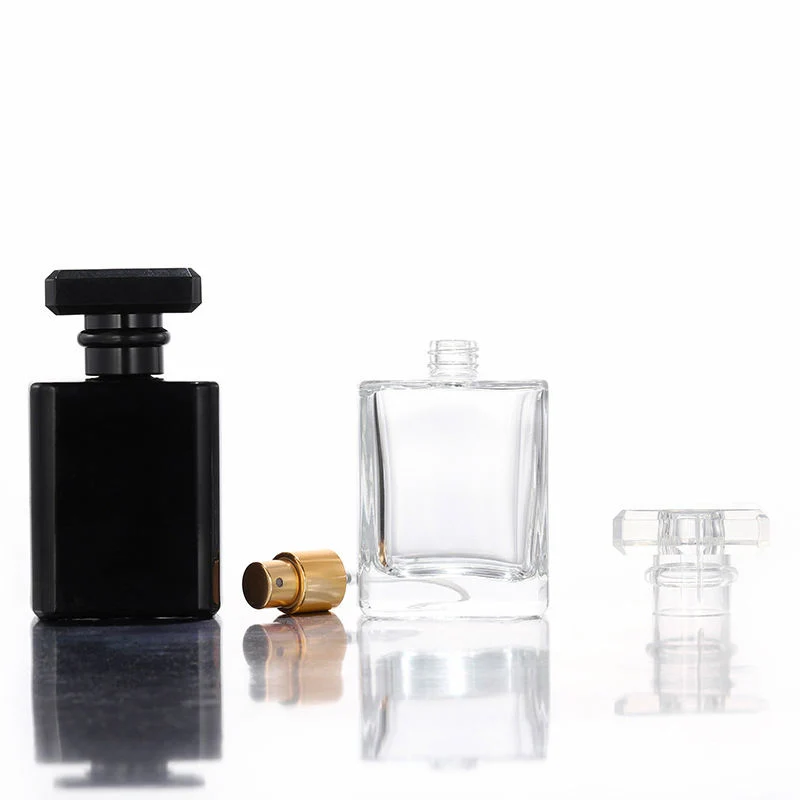 High End Luxury Square 30ml 50ml Black Clear Empty Beautiful Perfume Spray Bottle Package