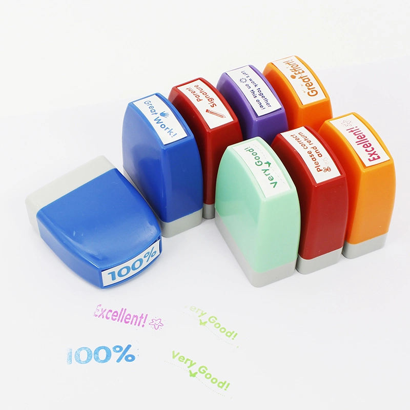 Colorful Self-Inking Stamp Comments Stamp Motivation School Grading Teacher Stamp Set with Storage Tray