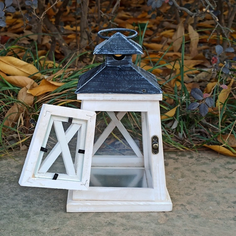 White Classic Wooden Lantern Candle Holder Garden Yard Decoration