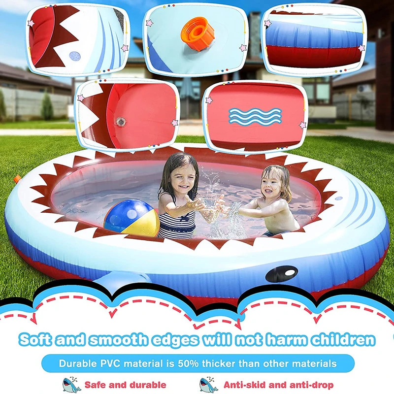 Bolsa inflable de 67 pulgadas de rociadores de agua de piscina de tiburones de juguetes para niños piscina Splash Pad