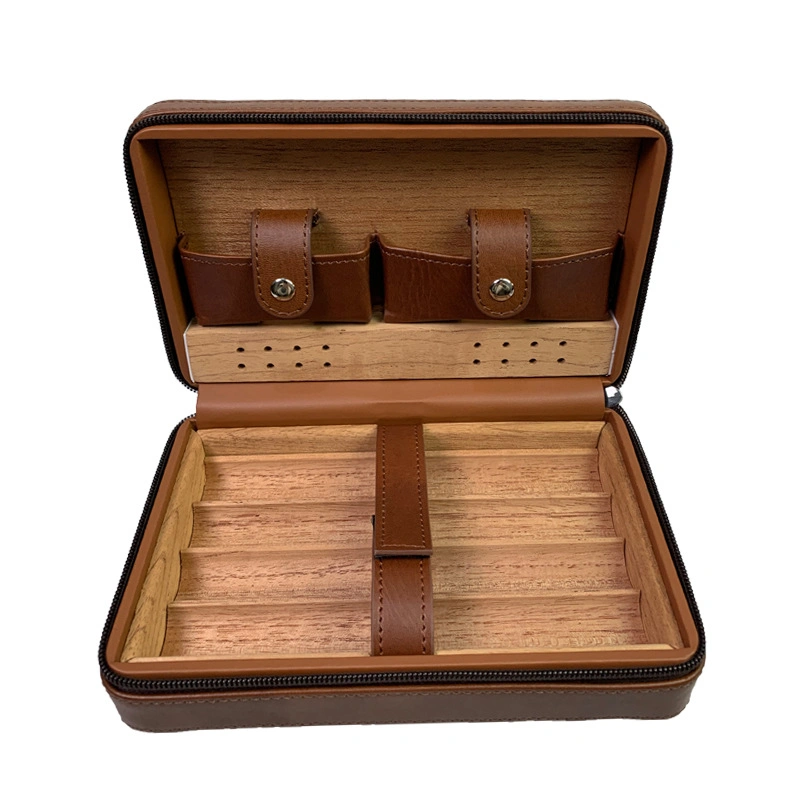 Ea344 Hersteller Luxus Zubehör Zeder Holz Reise Humidor Ledertasche Großhandel/Lieferant Logo Storage Custom Zigarren Box