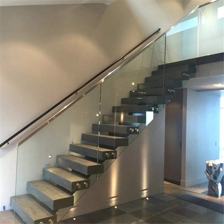 Modern Indoor Small Space Stairs Stainless Steel Wooden Straight Staircase